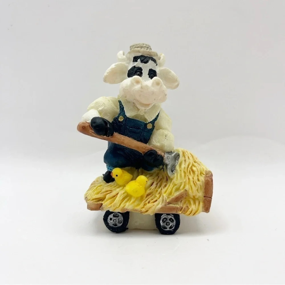 Vintage 1994 Popular Imports Farmer Resin Miniature Set Cows Chicken Made in USA